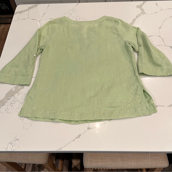 Soft Surroundings Light Green Mint Linen V-Neck Tunic Top Roll Tab Sleeve Large - Picture 5 of 13